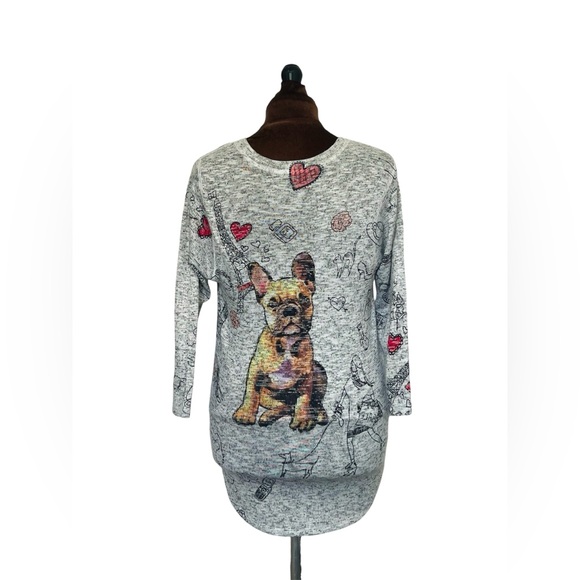 Inoah Tunic Top Artsy French Bulldog Paris Eiffel Tower Soft Knit Sweater Size M - Picture 4 of 13
